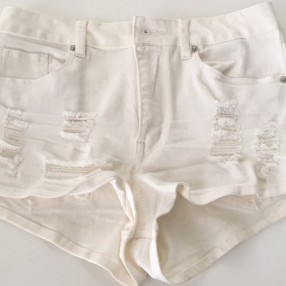 H&M White Denim Distressed Shorts